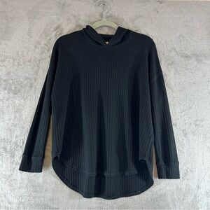 CHASER Waffle Knit Long Sleeve T-Shirt Hoodie Black Size Medium